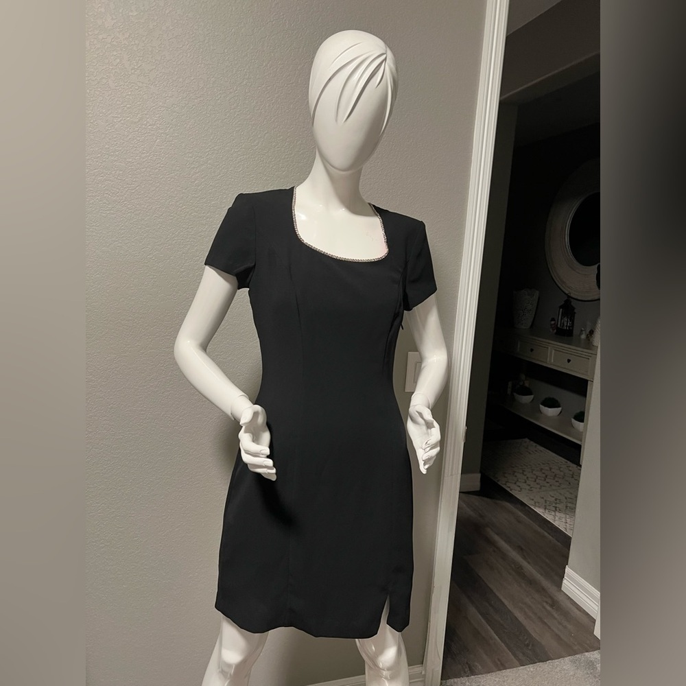 Vintage CDC Caren Desiree Co 90's Rhinestoned Black Shift Dress size 6